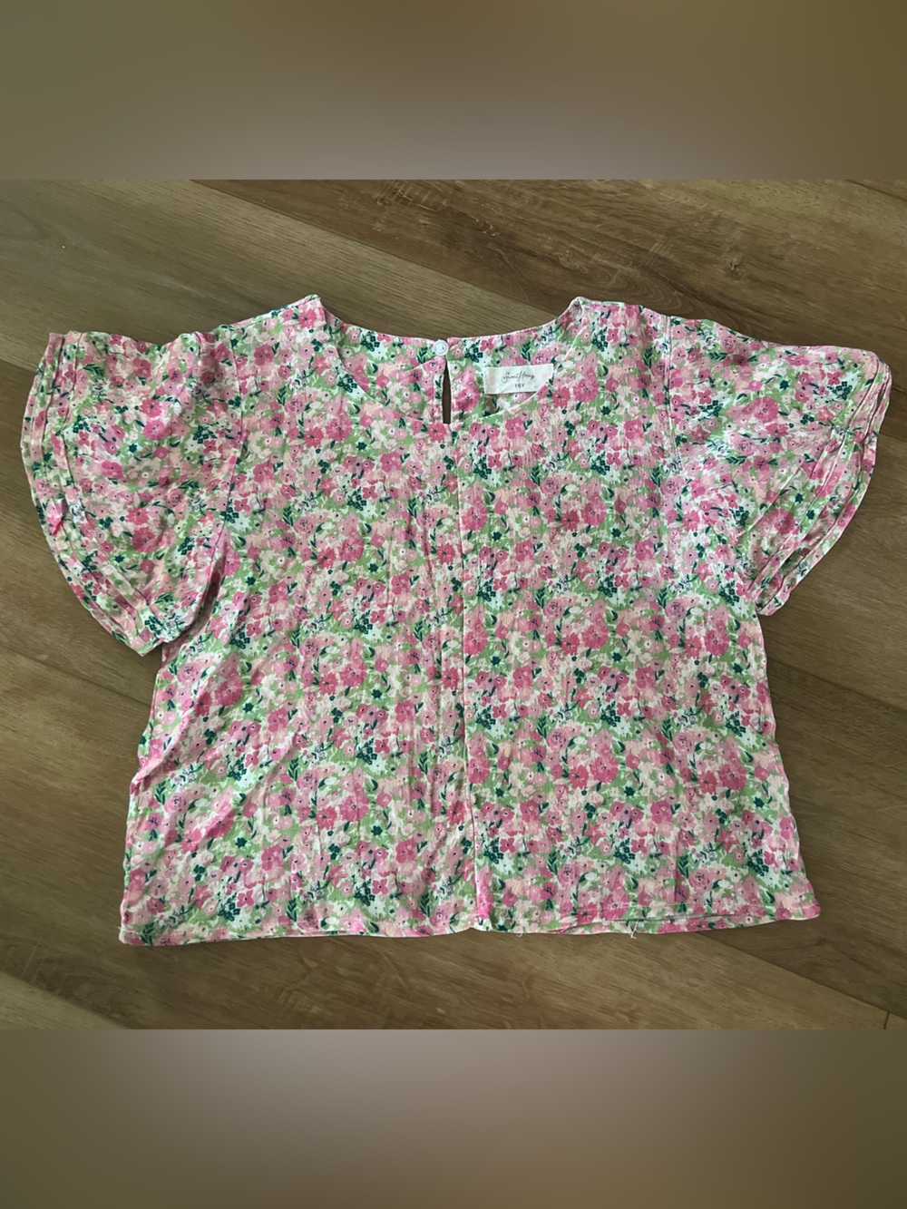 SweetHoney Pink Floral Short Sleeve Blouse Girls 16